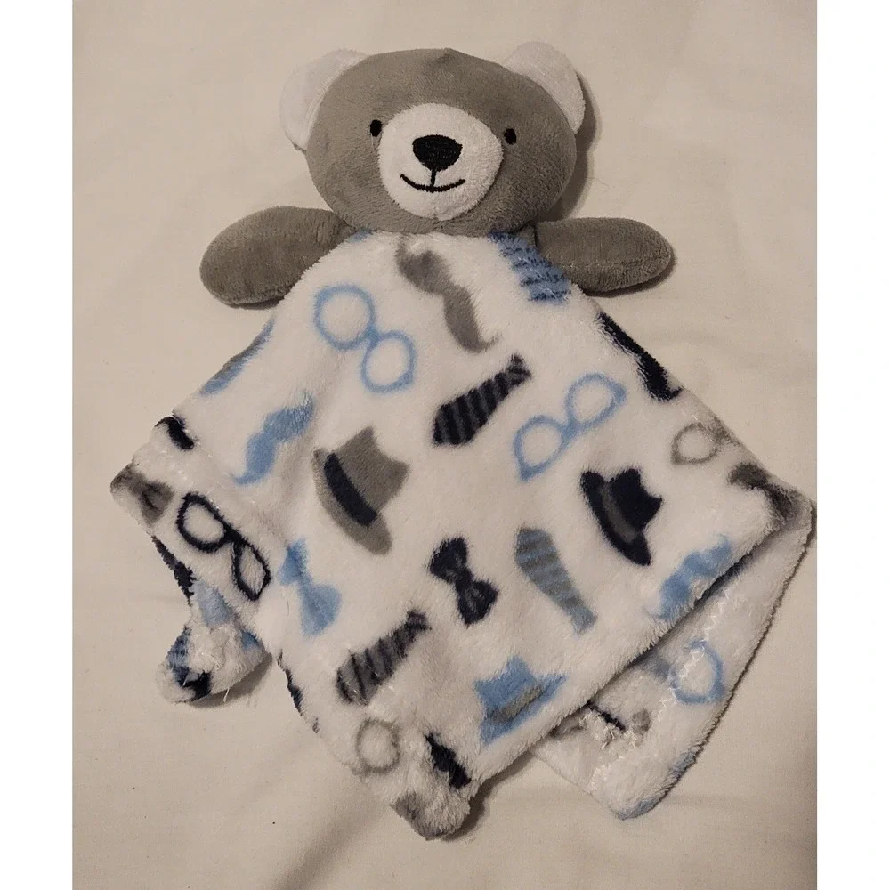 LeBebe Favorite Grey Teddy Bear Lovey Baby Security Blanket w/Blue Hats & Ties